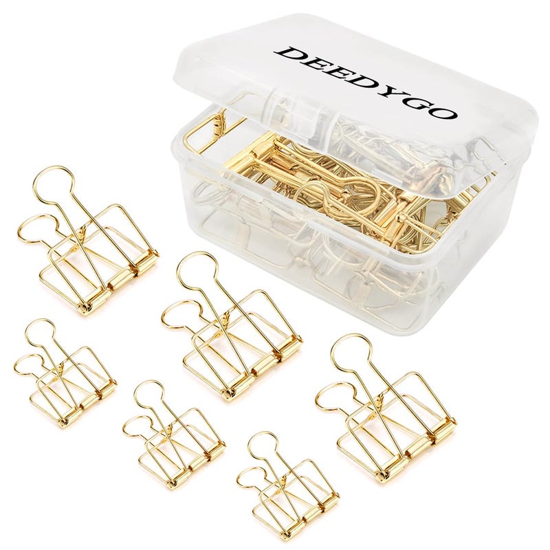 DEEDYGO 20 Pieces Gold Wire Binder Clips Assorted Sizes Stainless Steel Hollow Binder Clips Clamps for Paperwork, Sewing, Crafts, Kids, Teacher, Office School Supplies, Food Packages (10 M +10 S) - Image 1